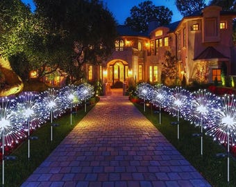 Luces solares de jardín con forma de fuegos artificiales, 60 LED
