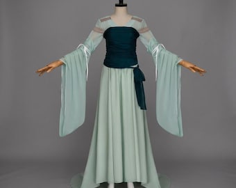 Rivendell Elven Maiden Gown - High-Fantasy Woodland Dress & Velvet Cloak Set - Lórien Inspired Cosplay - Renaissance Faire Outfit