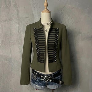 Military Style Cropped Jacket Women – Gothic Band Jacket – Vintage Army Inspired Blazer – Alternative Fashion Statement Jacket