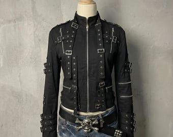 Bad Era Punk Rock Buckle Jacket, Military Goth Rockstar Stage Coat, King of Pop Inspired Outfit, Alternative Cyberpunk Techwear Alt Clothing