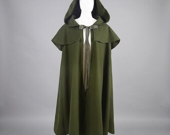 Elven Hooded Cloak Forest Green, Lord of the Rings Cosplay Cape, Fantasy Ranger Medieval Mantle, Hobbit Cottagecore Woolen Hooded Cape