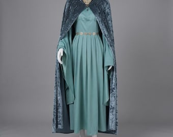 Arwen Inspired Elven Gown – Lord of the Rings Cosplay – Medieval Fantasy Dress & Velvet Cloak – Rivendell Style Princess Costume for LARP