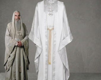 Saruman the White Cosplay Costume - Lord of the Rings Inspired Wizard Robe - High Priest Istari Outfit for Men & Women - Detailed Embroidery