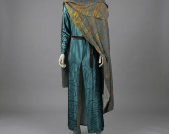 Handmade Fantasy Priestess Cosplay - Teal Satin Tunic & Textured Drape Cape - Legends of Runeterra Inspired Costume - Custom Size Mage Robes