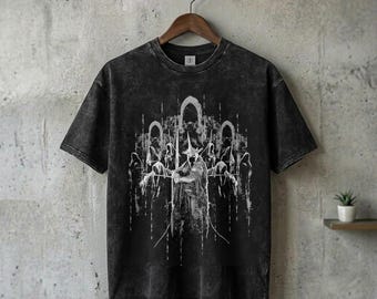 Herr der Ringe-Shirt, Oversize-T-Shirt mit Hexenkönig von Angmar, Nazgûl-Grafik-T-Shirt, Vintage-Shirt mit Mineralwaschung, Dark-Fantasy-Streetwear