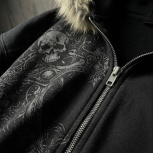 Y2K Bont Capuchon Jas Zwart Ritssluiting Hoodie Gothic Grunge Jas Winter Streetwear Harajuku Esthetiek Oversized Faux Bont Capuchon Jas afbeelding 2