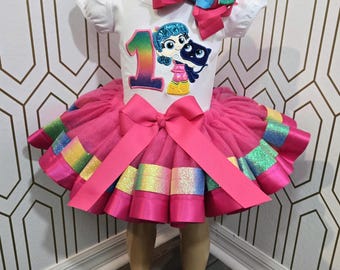 Kolorowy strój księżniczki tutu, sukienka z tęczowym brokatem, strój, sukienka imprezowa, strój tutu, strój urodzinowy, spersonalizowany zestaw urodzinowy