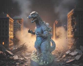 Hand Painted Kaiju Monster, Godzilla Inspired Statue, Classic Sci-Fi Collectible