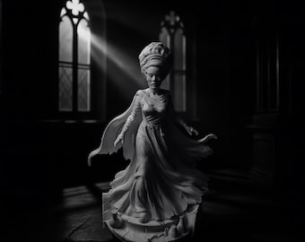Vintage Horror Bride of Frankenstein Statue, Gothic Undead Bride Figurine, Classic Monster Inspired Sculpture