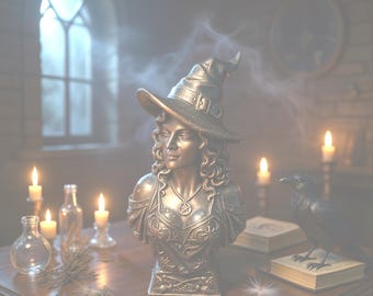 Witch Bust, Gothic Witchy Decor, Wiccan Altar Display, Dark Accademia Sculpture