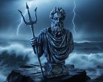 Poseidon Bust Statue with Trident, Gothic Ocean God Sculpture , Greek Mythology