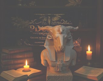 Egyptian God Ram Bust, Khnum Sculpture, Gothic Dark Fantasy Décor, 3D Printed Figurine
