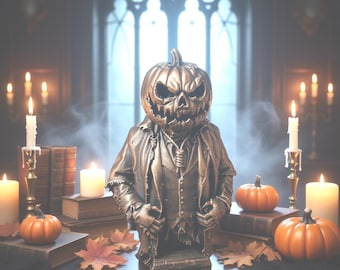 Pumpkin Gentleman Bust, Gothic Halloween Figure, Haunted Pumpkin Statue, Autumn Decor