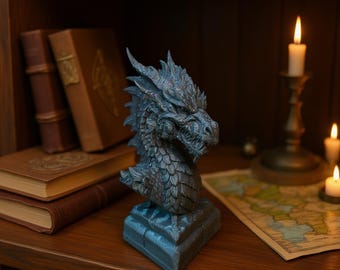Obsidian Wyrm Dragon Bust, Gothic Dragon Statue, Dark Fantasy RPG Collector Gift