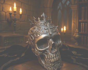 Gothic Crowned Skull, Medieval King Skull, Dark Fantasy Bookish Gift