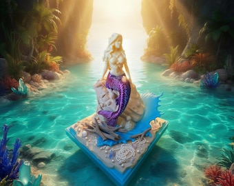 Fantasy Mermaid Statue, Ocean Goddess, Siren Mythical Sea Maiden