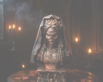 Gothic Undead Bride Bust, Dark Fantasy Halloween Figure, Witch Statue, Occult Decor