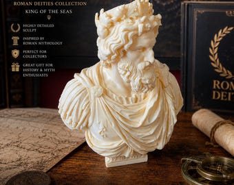 Neptune Bust, Roman God of the Sea Sculpture, Classical Mythology, Roman Deities Collection