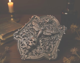 Gothic Death Head Moth Wall Plaque, Ornate Skull Décor, 3D Print