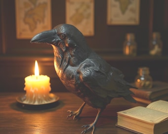 Gothic Raven Statue, Dark Fantasy Bird Sculpture, Witchy Occult Figurine, 3D Printed Ornament