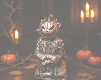 Gothic Pumpkin Man Figurine, Jack O Lantern Halloween, Dark Fantasy Pumpkin, Scarecrow Goth