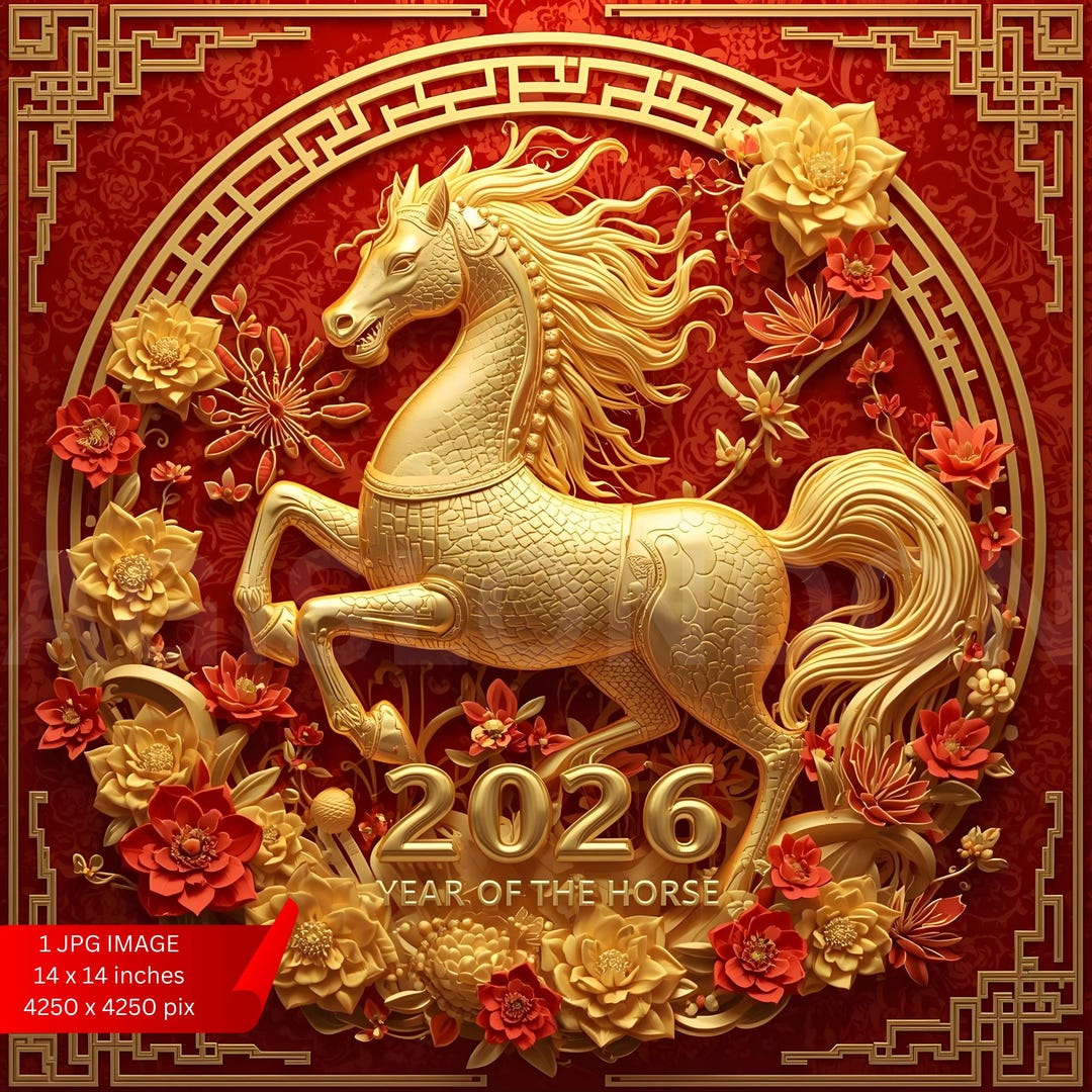 2026 Year of the Horse Digital Image, Instant Download, Gold Horse - Etsy