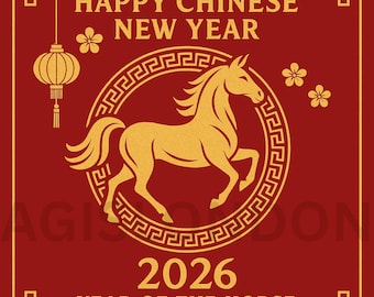 happy, Chinese new year, 2026, year of the horse, digital, print, digital download, gold horse, firehorse