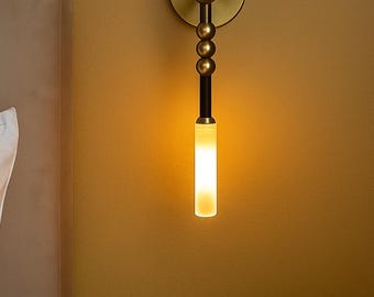 Mid-Century Modern Brass Wall Sconce | Wooden Accent Light