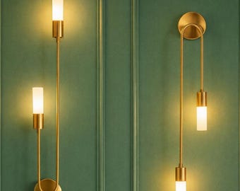 Modern Brass Wall Sconce | Double Tube Wall Light | Modern Gold Bathroom Vanity Light | Luxury Wall Lamp