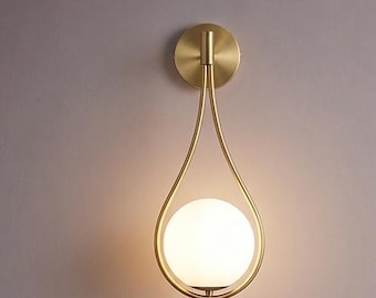 Aplique de pared moderno dorado, lámpara minimalista con globo de cristal,