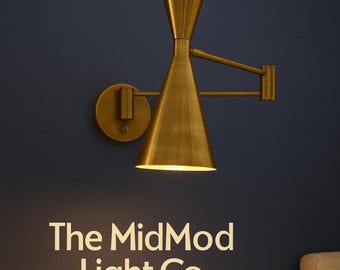 Mid-Century Modern Brass Wall Sconce – Adjustable Bedroom & Living Room Light by The MidMod Light Co.
