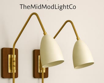 Mid-Century Modern Dual Wall Lamp – Brass & Wood Sconce by TheMidModLightCo