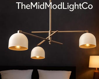Mid Century Modern 3-Light Chandelier – Brass Ceiling Lamp | Minimalist Bedroom Lighting Fixture by TheMidModLightCo