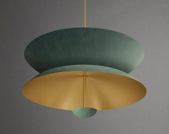 Modern Green & Gold Pendant Light – Luxury Metal Ceiling Lamp, Mid-Century Modern Hanging Light Fixture for Living Room, Bedroom