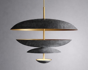 Modern Sculptural Pendant Light | Luxury Grey & Brass Hanging Lamp | Contemporary Designer Ceiling Light | Minimalist Home Décor