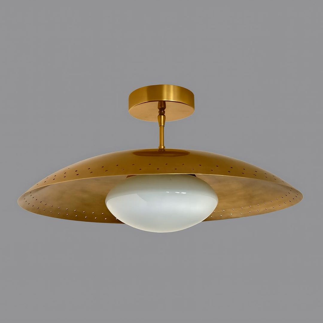 Dome Light Fixture Modern Brass Flush Mount Ceiling Light – Mid-century Dome Fixture ...