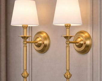 Luxury Brass Wall Sconce Set of 2, Bedside Wall Lamps, Modern Classic Gold Wall Light, Bedroom Reading Light, Handmade Wall Fixture