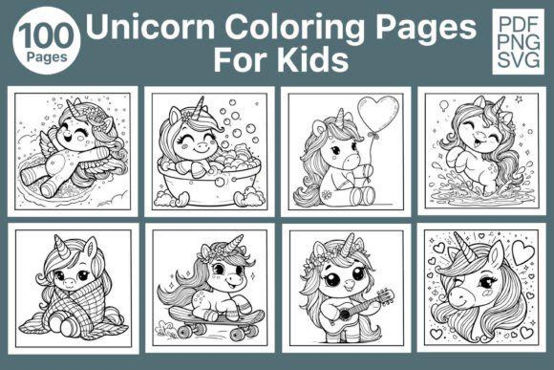 100 Magical Unicorn Coloring Pages – Kids Printable Coloring Book. - Etsy