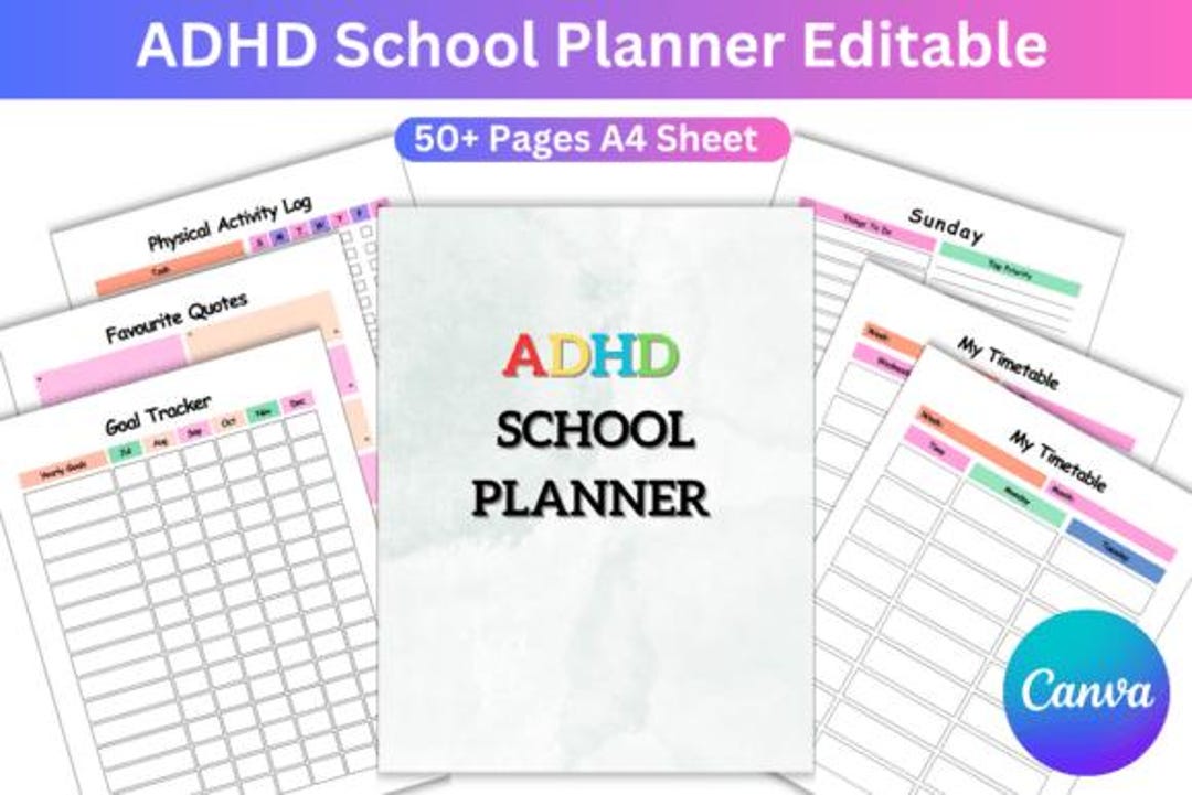 ADHD School Planner Bundle – Editable PDF Student Organizer | Homework ...