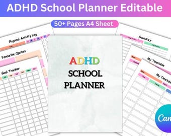 Planificador escolar para TDAH: organizador estudiantil en PDF editable, registro de tareas y planificador de estudios digital e imprimible.