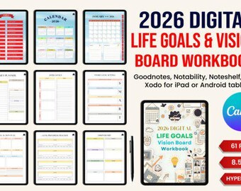 Digital Life Goals Vision Board | Goal Planner & Manifestation Workbook | Printable PDF