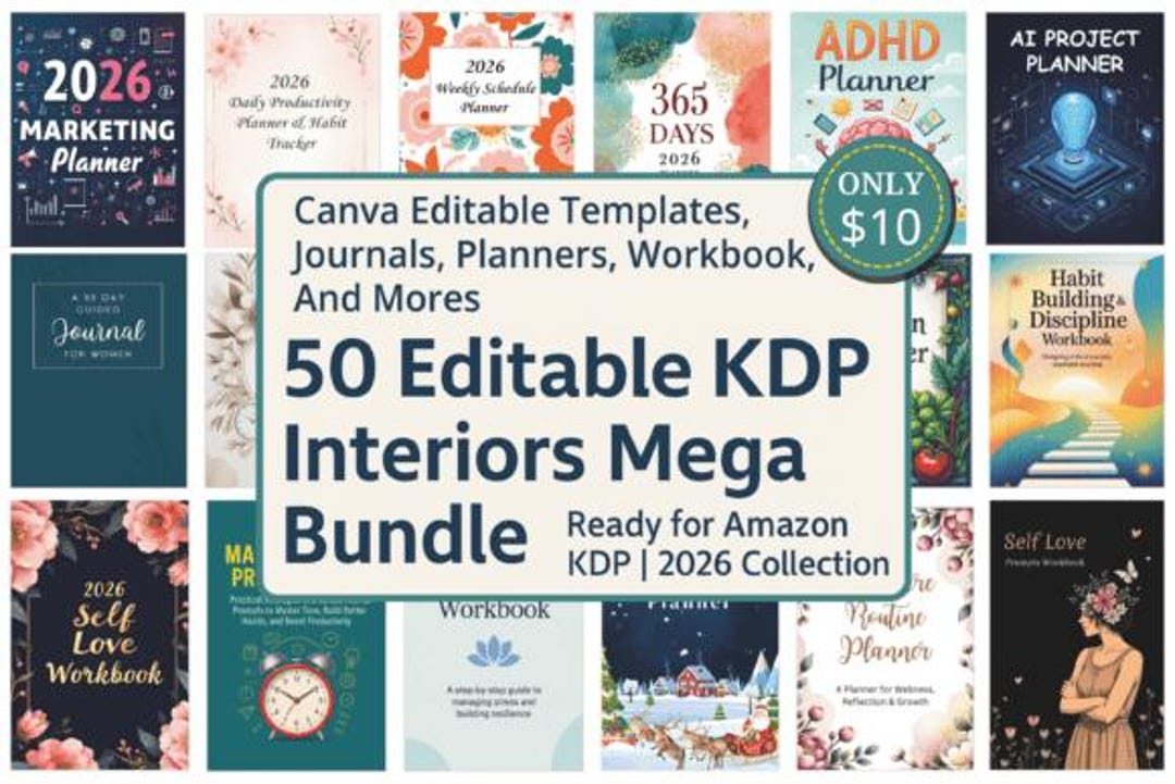 KDP Interior Mega Bundle | 50+ Editable Canva Templates | Planners ...