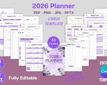 Editable 2026 Planner Canva Template | KDP Interior | Printable & Digital Planner