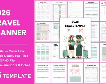Travel Planner | Editable Canva Template | Printable Trip Planner