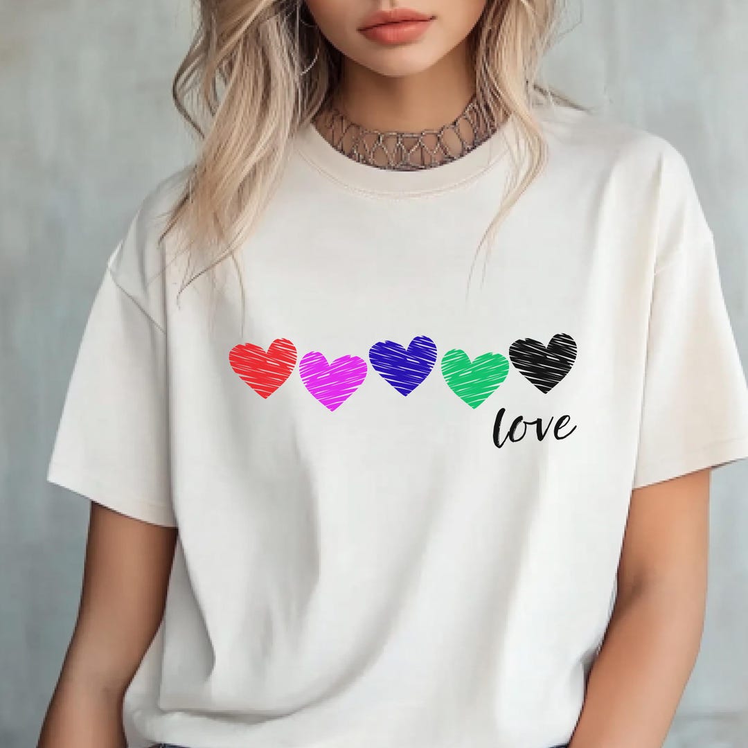 Heart Design Trunks Colorful Heart T Shirt, Love Hearts Shirt, Minimal Love Tee, Rainbow ...