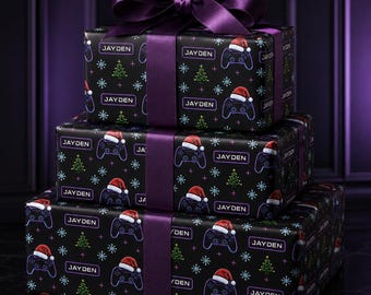 Personalized Gamer Christmas Wrapping Paper | Holiday Gift Wrap Roll, Kids Wrapping Paper