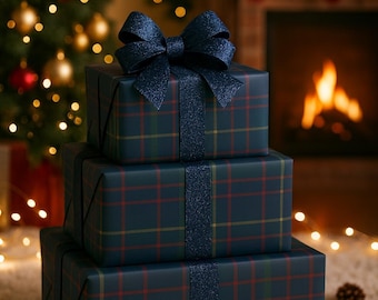 Designer Luxury Inspired Blackwatch Tartan Wrapping Paper | Plaid Gift Wrap Roll