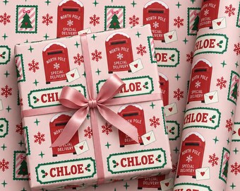Personalized North Pole Christmas Wrapping Paper with Name, Snowflake Pattern wrapping paper | Holiday Baking Gift Wrap