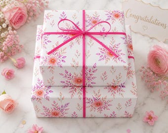 Pink Watercolor Floral Wrapping Paper | Floral Gift Wrap Roll Baby Shower, Bridal Shower or Birthday