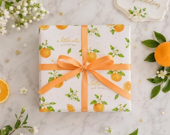 A Little Cutie on the Way Citrus Orange Pattern Wrapping Paper | Fruit Botanical Gift Wrap